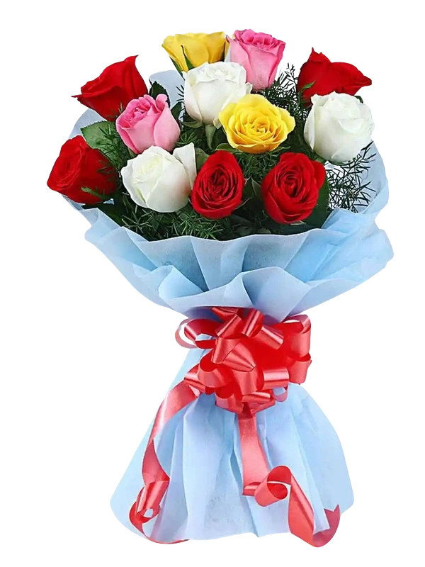 12 Mix Roses Hand Bouquet
