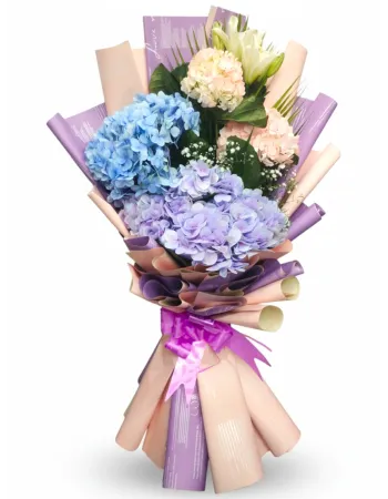 Exotic Mixed Hydrangeas & Lily Luxury Hand Bouquet