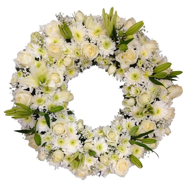 Premium White Rose & Lily Floral Wreath