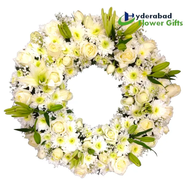 Premium White Rose n Lily Floral Wreath