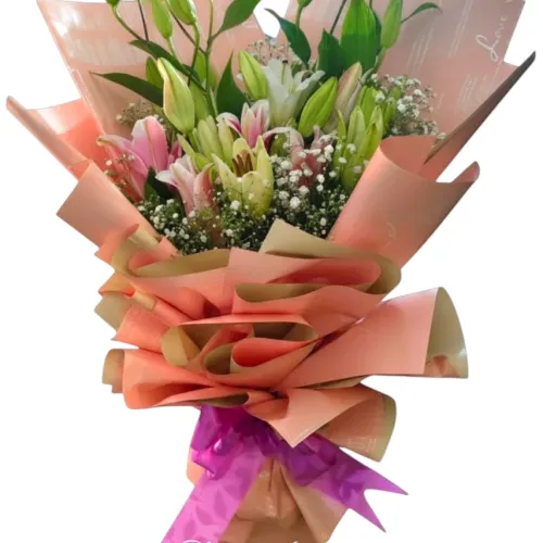 Blush Elegance Premium Pink & White Lily Bouquet