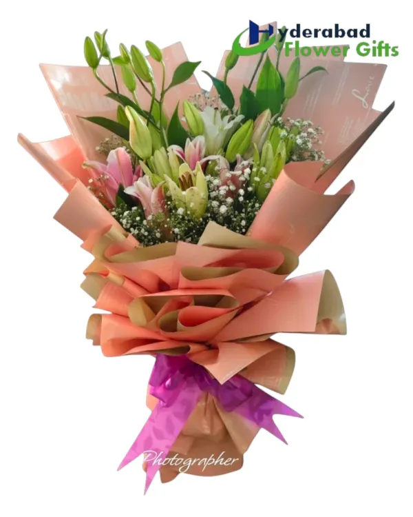 Blush Elegance Premium Pink & White Lily Bouquet