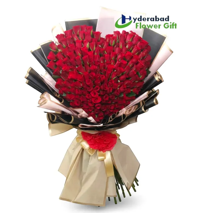 100 Red Roses Heart Shaped Premium Bouquet