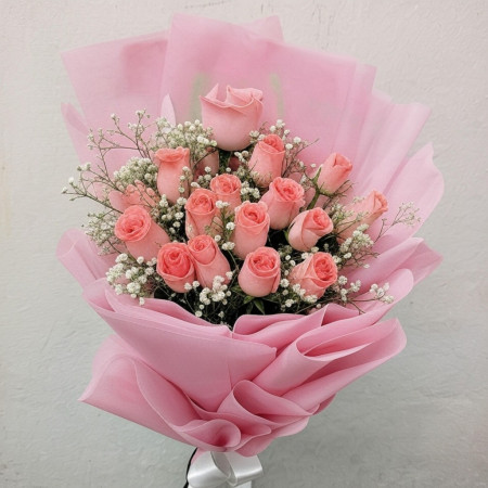 20 pink roses flat bunch