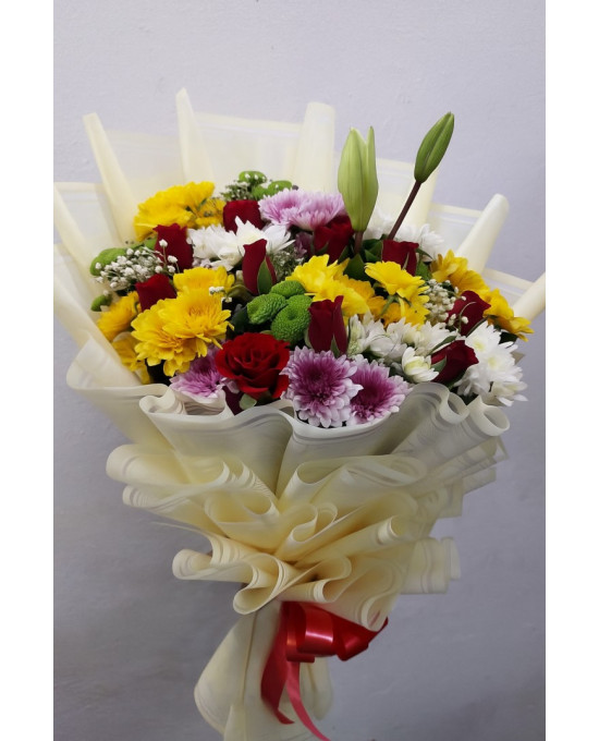 Floral Harmony – Mixed Flowers Hand Bouquet in Korean Wrap