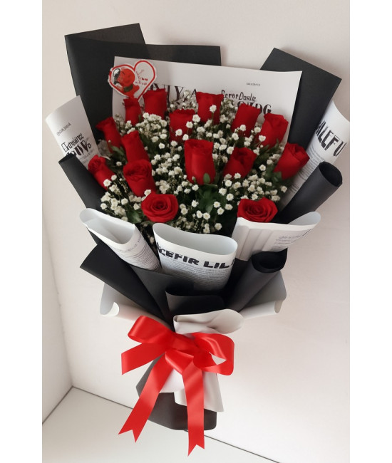 Scarlet Charm – 20 Red Roses Flat Bunch (Korean Wrap)