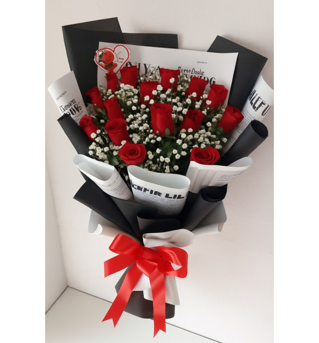 Scarlet Charm – 20 Red Roses Flat Bunch (Korean Wrap)