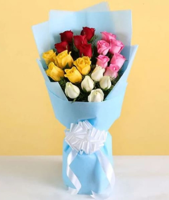 20 Mix Color Roses Hand Bouquet 20 Mix Color Roses Hand Bouquet