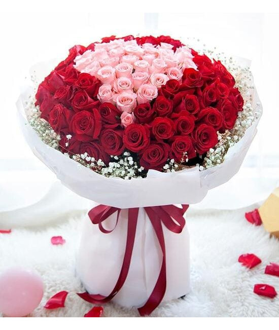 100 Red And Pink Roses Bouquet