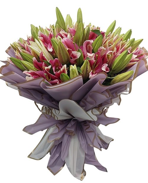 Premium Pink Oriental Lilies & Roses Hand Bouquet