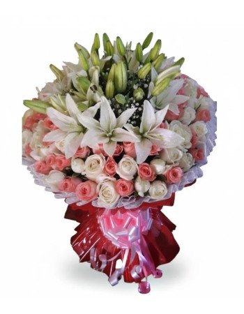 Blush Elegance Premium Pink & White Lily Bouquet