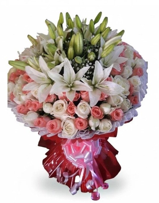 Premium White Lilies & Pink Roses Bouquet