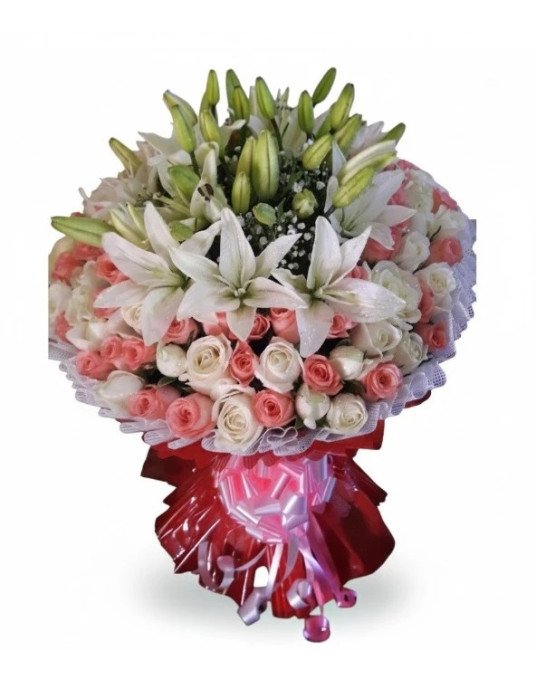 Premium White Lilies & Pink Roses Bouquet