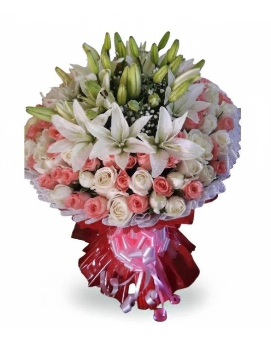 Premium White Lilies & Pink Roses Bouquet
