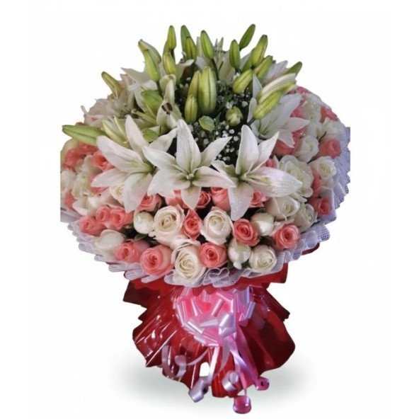 Premium White Lilies & Pink Roses Bouquet