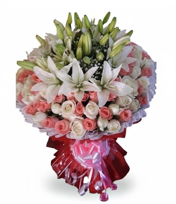 Blush Elegance Premium Pink & White Lily Bouquet