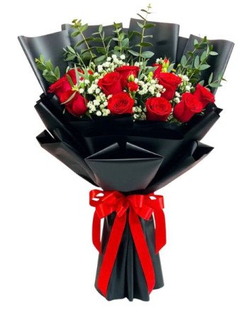 Red Roses Bouquet Black Korean Paper