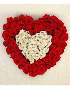 100 Red & White Roses Heart Bouquet