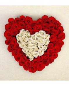 100 Red & White Roses Heart Bouquet