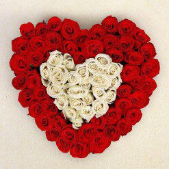 100 Red & White Roses Heart Bouquet
