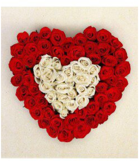 100 Red & White Roses Heart Bouquet