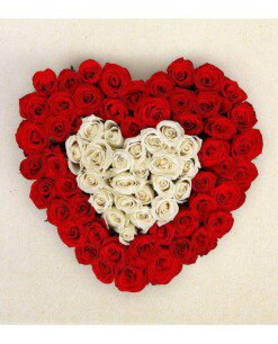 100 Red & White Roses Heart Bouquet