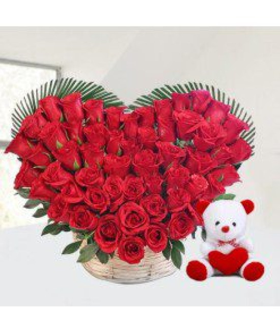 Red roses heart with teddy Red roses heart with teddy