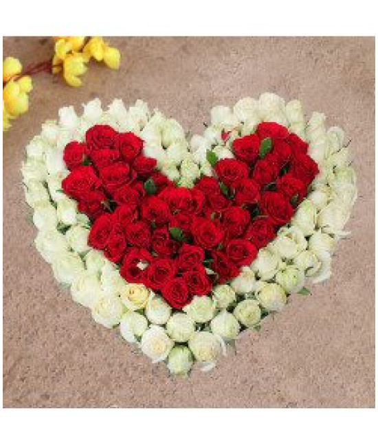 100 White & Red Roses Heart shape 