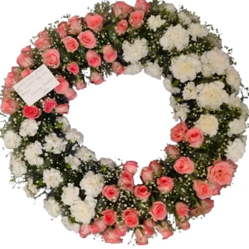 Premium Pink Roses & White Carnations Flower Wreath