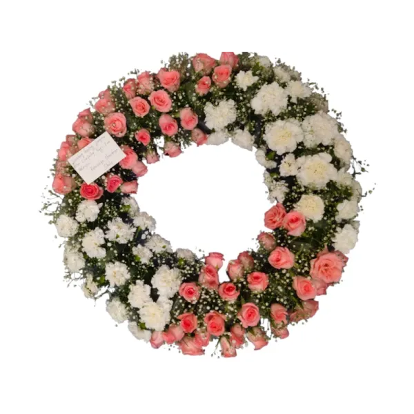 Premium Pink Roses & White Carnations Flower Wreath