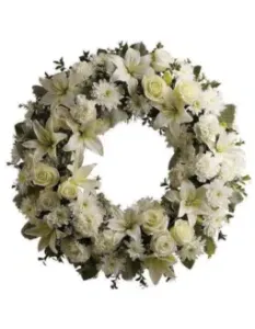 Premium White Rose n Lily Floral Wreath